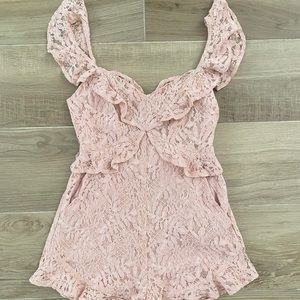 BCBG Blush Pink Lace Ruffle Romper